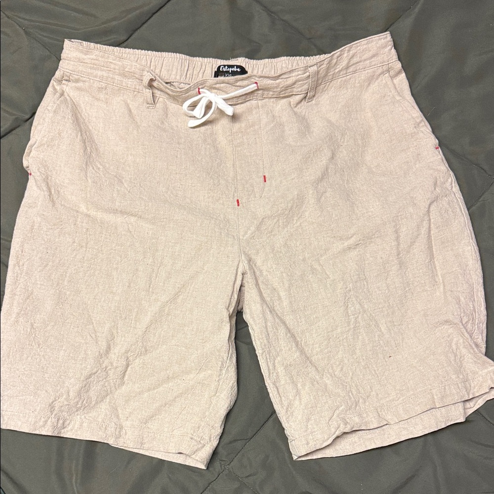 Estepoba Linen-Blend Drawstring Shorts in Beige